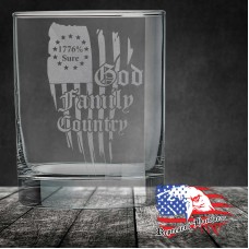 13 3/4 oz Round Double Old Fashioned Glass | God Family Country - 1776% Sure