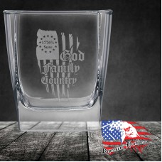 10 1/2 oz Square On The Rocks Glass | God Family Country - 1776% Sure