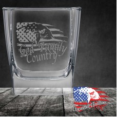 10 1/2 oz Square On The Rocks Glass | God Family Country - Represent