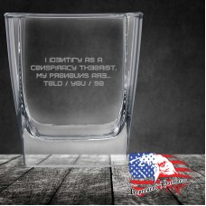 10 1/2 oz Square On The Rocks Glass | I Identify as a conspiracy Theorist - Chinese Font