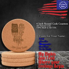 My Rights don't End where your Feelings Begin | 4 Inch Round Cork Coaster, Set of 4 | Laser Engraved | Customizable