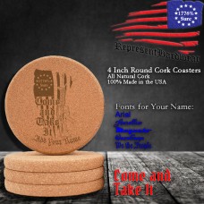 Come and Take It | 4 Inch Round Cork Coaster, Set of 4 | Laser Engraved | Customizable